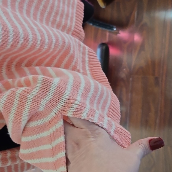 Striped Pink and White Women's Sweater - Picture 3 of 6